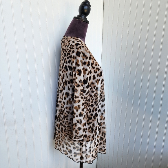 ASHLEY BLUE Women's Cover Up 3/4 Sleeve Open Front Animal Print Petite Mesh PL - Picture 4 of 12